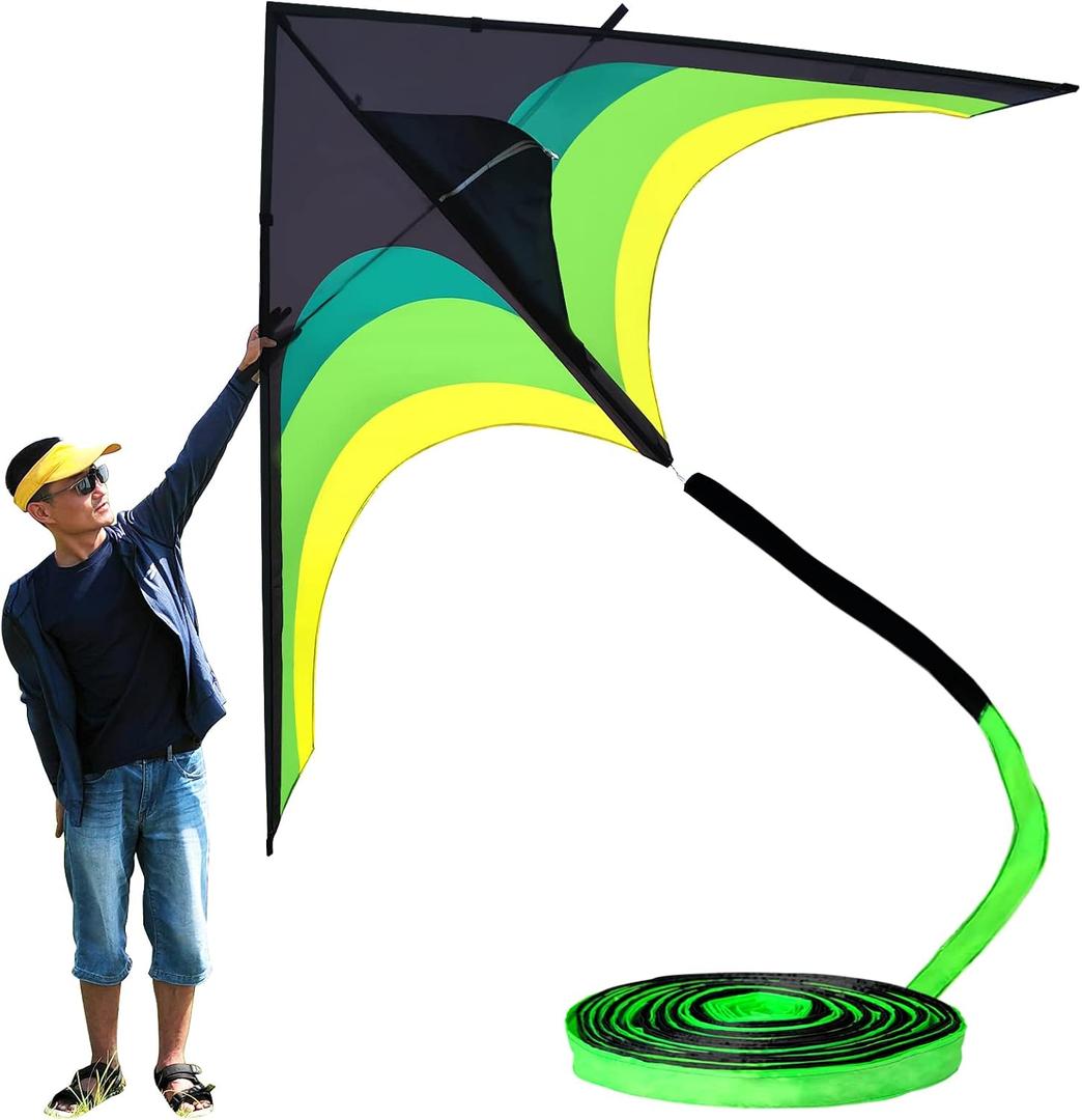 Gaint Kite for Adults Easy to Fly, 9ft Huge Delta Kite Come with 98ft Tail, X-Large