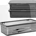 SUNSHNO 2 PCS Flatware Tray with Lid and Drainer, Tableware Utensil and Cutlery Drawer Organizer with Lid Covered Silverware Tray to Keeps Your Cutlery Organized and Protected