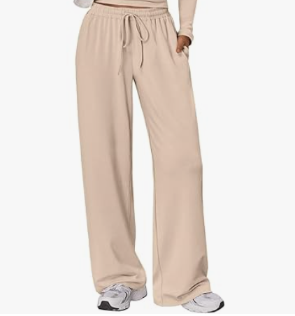 Trendy Queen Women's Wide Leg Drawstring Pants with Pockets (Large, Beige)