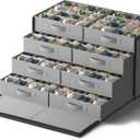 SONGMICS Large Christmas Ornament Storage Box, with Side Open, Stackable Christmas Storage Container with Lid, 8 Drawer Trays, 600D Oxford, 3-Inch 128 Slots, Dove Gray URFB038G01