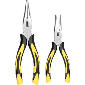 Premium Long Needle Nose Pliers- 8 & 6, Paper Clamp Precision, High Carbon Steel, Soft Grip with Wire Cutter, Long Nose Cutting Pliers for Home, Fishing, Jewelry, Crafts,2pcs