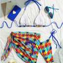 Women's 3 Piece Allover Print Swimsuit Halter String Bikini Sets with Mesh Cover Up Skirt (L)
