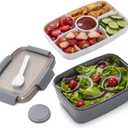 Freshmage Salad Lunch Container To Go, 68-oz Grey-XL, Leak-proof Lid, 4 Compartments, Sauce Container, Safe Material, Easy Carry