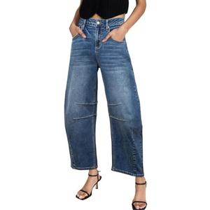 Sidefeel Women's Barrel Jeans Wide Leg Vintage Mid Rise Y2k Baggy Boyfriend Ankle Denim Pants, Size 4, Classic Blue