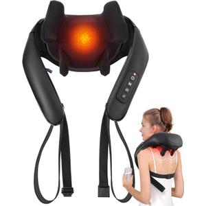 Shiatsu Back and Neck Massager, Cordless Shoulder Massager with Heat, Electric Deep Tissue 3D Kneading Massage Pillow for Shoulder, Leg, Body Muscle Pain Relief, Gifts for Men Women (Black)