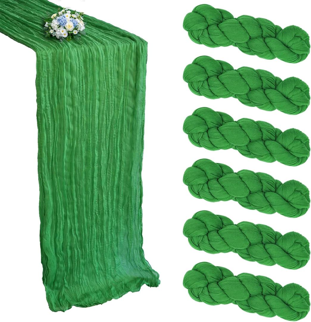 6 Pack Green Cheesecloth Table Runner 10FT Boho Cheese Cloths Gauze Fabric Spring Table Runners 120 Inch Rustic for Wedding Birthday Party Baby Shower Holiday Home Decorations