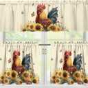 Rooster Sunflower Kitchen Curtains 3 Piece Set Tier Curtains and Valance Set Rustic Kitchen Drapes Light Filtering Country Window Drapes Easy Install Rod Pocket Room Drapes