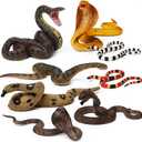 UANDME 8pcs Fake Snakes Toy Figurines Realistic Fake Snake Prank Rubber Snake Props Scary Snake Toy Scare Birds, Cobra Snake, Boa Constrictor, Coral Snake, Rattlesnake Wild Life Figures