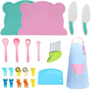 2 x Kids Knife Set for Real Cooking 21 PCS Toddler Knife Set with Cutting Board, Crinkle Cutter, Cake Sscrapers,Apron,Serrated Edges kids kitchen knife set