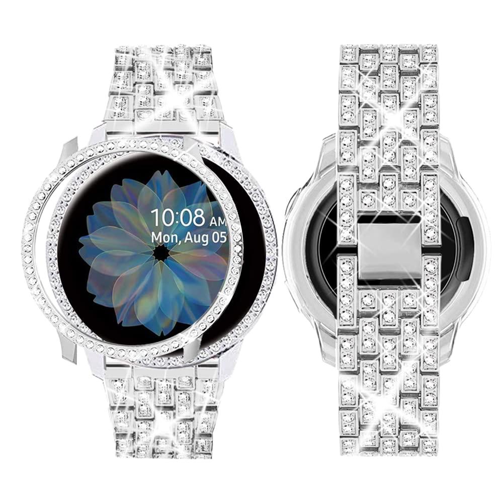 SUPOIX Band Case Compatible for Samsung Galaxy Watch FE 40mm 2024/ Galaxy Watch 5/4 40mm 44mm, 20mm Women Bling Replacement Strap&PC Protective Bumper Face Cover for Galaxy Watch 5/4 (Size Optional)