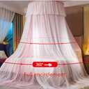 VETHIN Bed Canopy Princess for Girls,Bed Canopy Curtain Double Layer Sheer Mesh Dome Bed Curtain- Round Lace Princess Mosquito Net Tent for Twin Full Queen King Bed(Pink/White)
