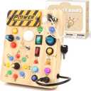 LED Busy Board for Toddlers 1-3,Montessori Sensory Toy with Key Switch and Plug, Light Up Wood Activity Switch Board for Fine Motor Skills, Educational Travel Toy Gift for 1 2 3 Year Old Boys Girls,Classic Theme