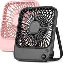 TOPK 2 Pack 5000mAh Portable Desk Fan, Ultra-thin Strong Wind Digital Display 4 Speeds Adjustable Small Quiet Battery Powered Personal Travel Fan for Bedroom,Office,Cruise,Library,Outdoor Black