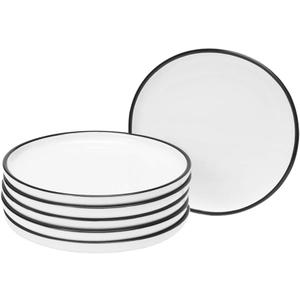 BonNoces 6-inch Small Porcelain Appetizer Plates, White with Black Edges Dinner Side Dishes Serving Plate, Dessert, Salad, Snacks Plate, Set of 6 (6-Inch)