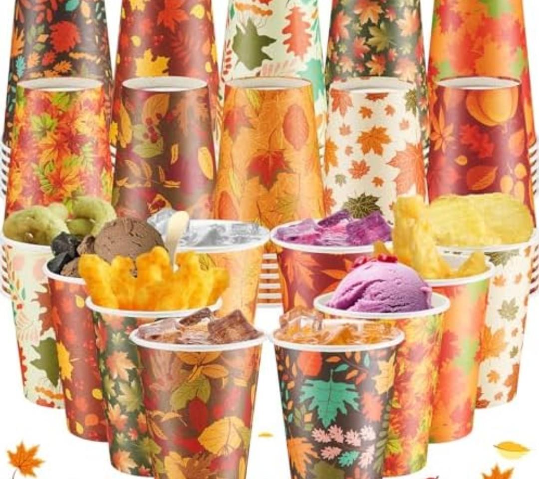 Yungyan 60 Pcs Fall Thanksgiving Paper Cups 12 oz Disposable Maple Leaves Coffee Cups Autumn Drinking Mug for Hot and Cold Beverage Harvest Party Restaurant Travel Business Supplies, 10 Styles