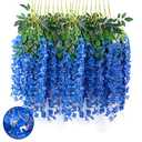 24 Pack Royal Blue Wisteria Hanging Flowers Garland, 3.77 Feet Royal Blue Artificial Wisteria Flower Vines, Fake Royal Blue Wisteria, Royal Blue Flower Vines for Backdrop, Hanging Flower Garland Decor