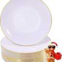 Nervure 100 Pieces Gold Plastic Plates - 10.25 inch Gold Dinner Plates - Heavyweight White and Gold Disposable Plates Ideal for Wedding & Party & Thanksgiving