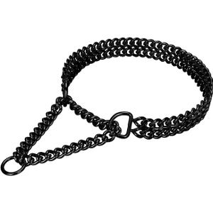 Black Dog Chain Collar Stainless Steel Black Dog Collar Adjustable Walking, Metal Cuban Link Dog Collar Chew Proof Double Row Chain Dog Collar for Large Small Medium Dogs (XL 26" -28")