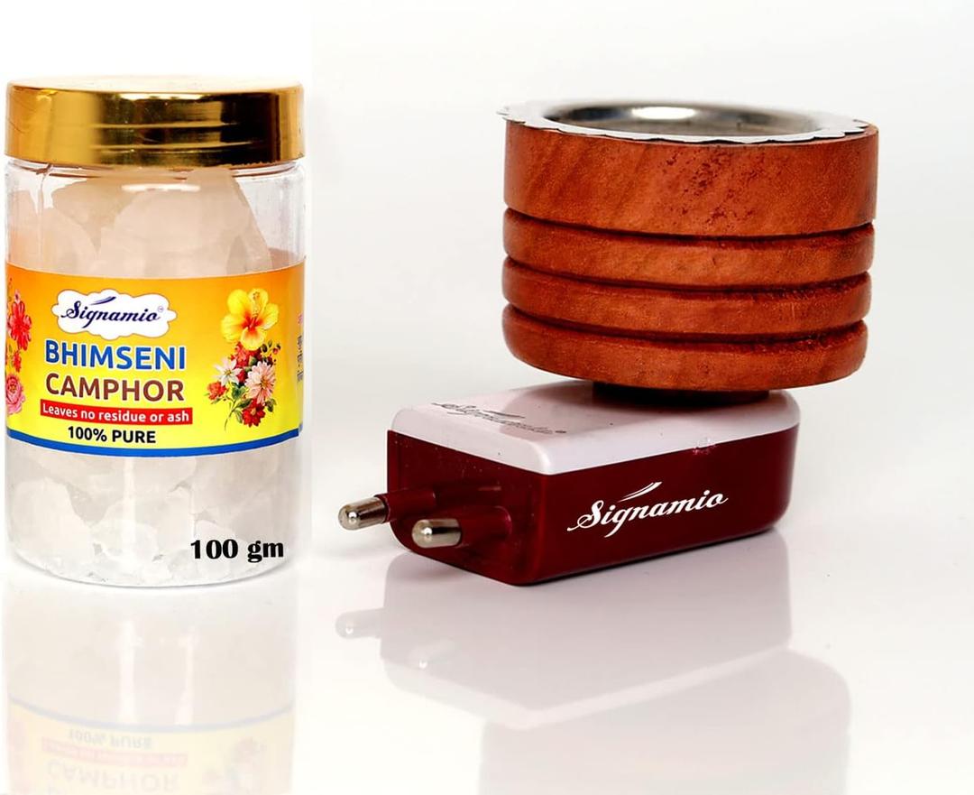 Bhimseni Camphor Incense Burner - Electric Aroma Karpuram Diffuser with 100gm Camphor (Brown)