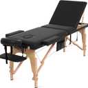 ABET Massage Table, 3 Fold Portable Lash Bed for Eyelash Extensions, Height Adjustable Lightweight Professional Facial Spa Beauty Salon Tattoo Table with Oil Pocket Towel Rod, Wood Feet & Black