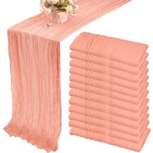 12 Pack 13Ft Cheesecloth Boho Gauze Long Rustic Table Runner for Wedding Bridal Shower Birthday Party Decor (Peach Coral) (35" x 157")