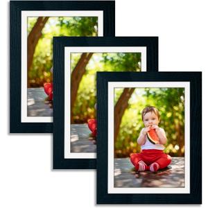 5x7 Picture Frame Set of 3 Black,Made of Solid Wood 4x6 with Mat or 5x7 without Mat, Photo Frame for Wall or Tabletop Display