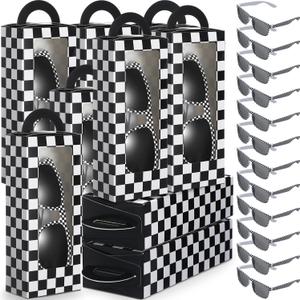 32 Pcs Race Car Party Favors Set 16 Black and White Checkered Favor Boxes and 16 Checkered Sunglasses Gift Boxes for Race Car Party Birthday Decorations