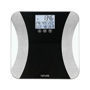 Taylor Digital Glass Body Composition Scale - Measures Body Fat, Water, Muscle Mass - Athlete Mode, 8-User Recognition, 500 lb Capacity, Black