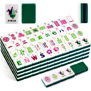 American Mahjong Tile Set(4 Layer), 1.2'' Mahjong Tile Set with Carrying Bag, 160 Green Travel Mahjong Set, 4 All-in-One Rack/Pushers & Accessories, Birthday Gifts for Women Mahjong Enthusiasts, 1.2 inches x 0.9 inches x 0.5 inches