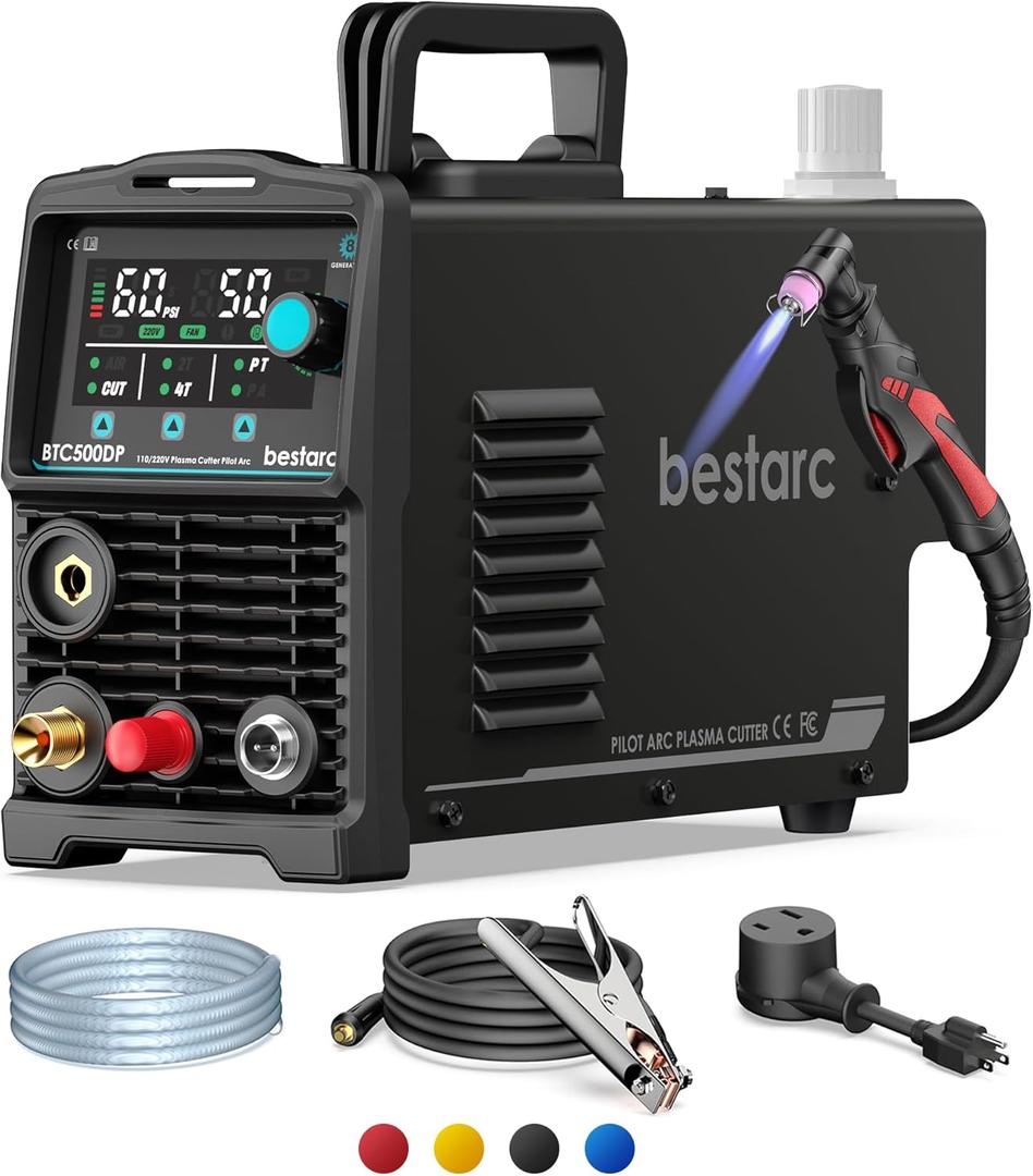 Pilot Arc Plasma Cutter, [Large LED Display][Air Sensor] 50 Amp Plasma Cutter Machine 110/220V Dual Voltage, 1/2'' Clean Cut 3/4 Inch Max Cut, Post Flow Mesh, 2T/4T for Beginners DIY, Black