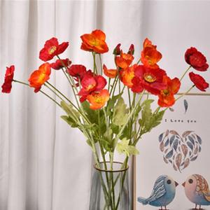 OUKEYI 6 Pcs Silk Artificial Poppy Faux Flowers Home Decor, Faux Poppy Flower Centerpiece. Artificial Plants Coral Flower Arrangement. Silk Flowers for Decoration (Orange red)