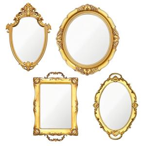 3 PCS Vintage Gold Mirror Set Vintage Mirrors for Wall Antique Shield Shape Square Oval Decorative Mirror Jewelry Dresser Organizer Tray for Living Room Bedroom Wedding Desktop Photography Decoration