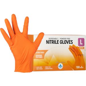 8 Mil Disposable Orange Nitrile Rubber Gloves. Heavy Duty, Food Safe, Mechanic, Cleaning. Diamond Texture, (Extra Large)