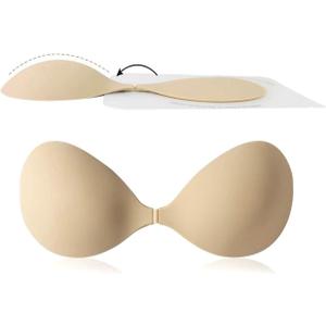 Adhesive Strapless Bra for Women Sticky Invisible Push up Silicone Bra for Backless Dress Upgraded Clasp Bras (S)