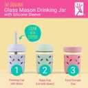 Elk and Friends Kids + Toddler Glass Cups | The Original 8oz Glass Mason Jar with Sleeves + Lids | Silicone Straws + Stopper | Smoothie Cup | Food Storage | Spill Resistant | Dishwasher Safe | 4 Pack (EXP 12/01/26)
