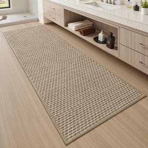 AMOAMI Unique Woven Bathroom Runner Rug, Super Absorbent Non Slip Bath Mats for Bathroom Textured Bathroom Mat Quick Dry Boho Rugs Runners for Hallyways Kitchen Bedroom Beside Tub, 2' x 4', Brown
