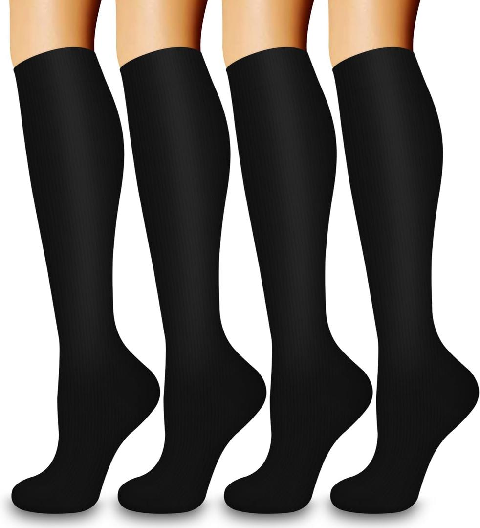 Laite Hebe 4 Pairs-Compression Socks for Women&Men Circulation-Best Support for Nurses,Running,Athletic (Small-Medium, 01-black)