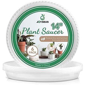 JOYSEUS Plant Saucers - 6 Pack of 14 Inch - Durable Plastic Plant Tray for Flower Pots, Clear Plant Saucer for Indoor Plants Pots & Outdoor Plants (6 Pack)