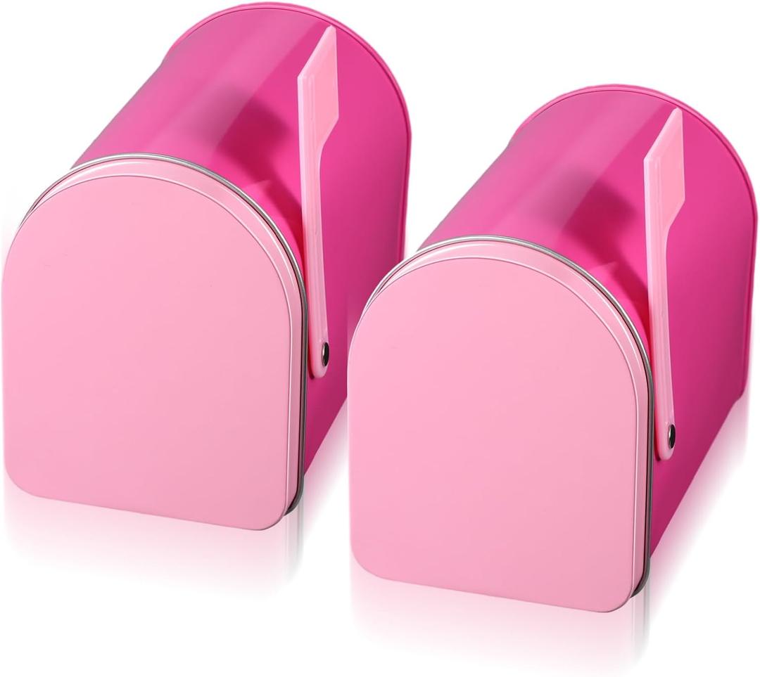 Tandefio 2 Pcs 5'' x 3'' Tinplate Mailbox Toy Mini Tin Small Decorative Tiny Mailbox DIY Craft Gift for Boys and Girls Greeting Card Classroom Party Prize Supply (Pink)