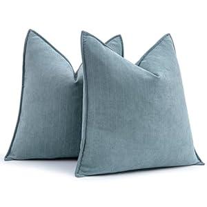 MIULEE Pack of 2 Dusty Blue Decorative Pillow Covers 18x18 Inch Soft Chenille Luxurious Couch Throw Pillows Farmhouse Cushion Covers with Elegant Design for Sofa Bedroom Living Room Home Decor  