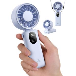 Aecooly Mighty Portable Handheld Fan | 20H Max Cooling Time | 3 Flexible Modes | 5 Speeds Wind | Battery Level Display | USB Rechargeable Mini Personal Battery Powered, Gifts for Women, Travel -Blue