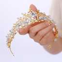 JWICOS Gold Headband Wedding Headband for Women Crystal Queen Hair Accessories Princess Headpiece for Bride Party Prom (Gold)