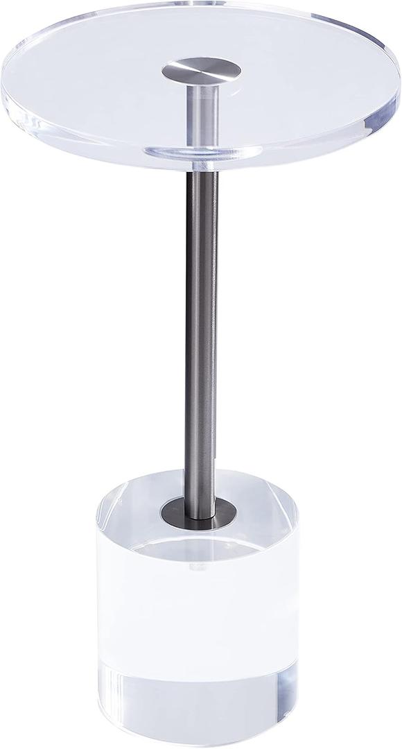 Artmaze Clear Acrylic End Table,Side Table,Brushed Silver Metal,Round,for Office, Living Room and Bedroom,Easy Assembly,12x12 inch21.3 inch high, 12D x 12W x 21.3H in