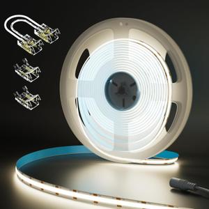 MIWISE COB LED Strip 20ft/6.1m,CRI 90+ Natural White 4000K High Lumen Super Bright Flexible DC24V LED Tape Light,for Cabinet Home Office DIY Lighting Projects(Adapter&Controller NOT Included)