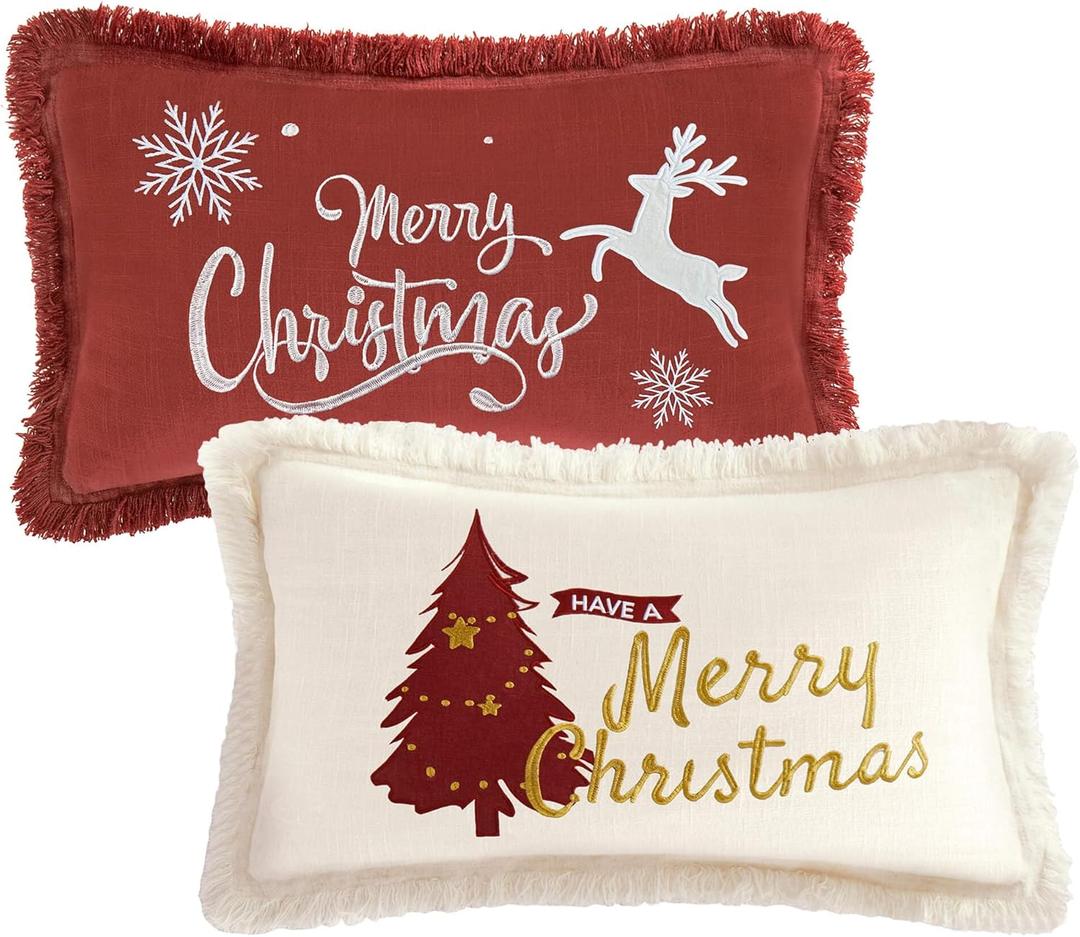ATLINIA Christmas Pillow Covers 12x20 Set of 2 - Xmas Decorative Farmhouse Linen Throw Pillow Cases Holiday Sofa Couch Cushion Covers Merry Christmas