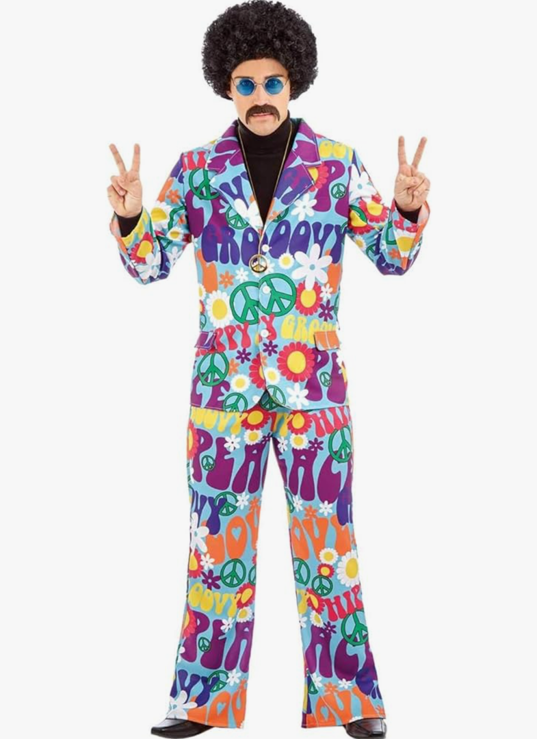 fun shack Groovy Mens Hippie Costume, Retro Mens Hippie Costumes for Adults, Groovy Costumes for Men, 60s Suit Men, M
