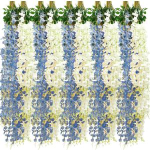 Giegxin 24 Pcs Artificial Wisteria Hanging Flowers 3.6 ft Artificial Fake Wisteria Vine Rattan Hanging Garland Silk Flowers String for Wall Home Wedding Party Greenery Decorations (Blue,White)