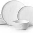 KINGSTONE Ceramic Dinnerware Set, 12-Piece Porcelain Plates and Bowls Set for 4, Matte Black or White, Hammered Texture, Microwave, Dishwasher & Oven Safe, Perfect for Home, Weddings & Gifts