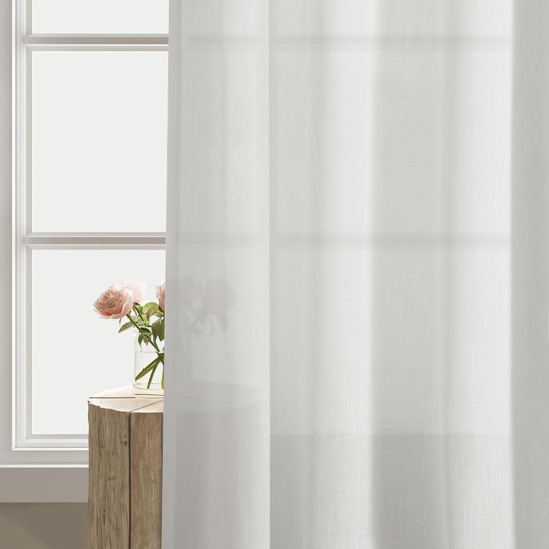 White Curtains for Living Room Large Window Grommet Semi Sheer White Drapes Light Flitering Privacy Boho Floor to Ceiling Curtain Panels for Sliding Door   24x32 Inch 2 PAck