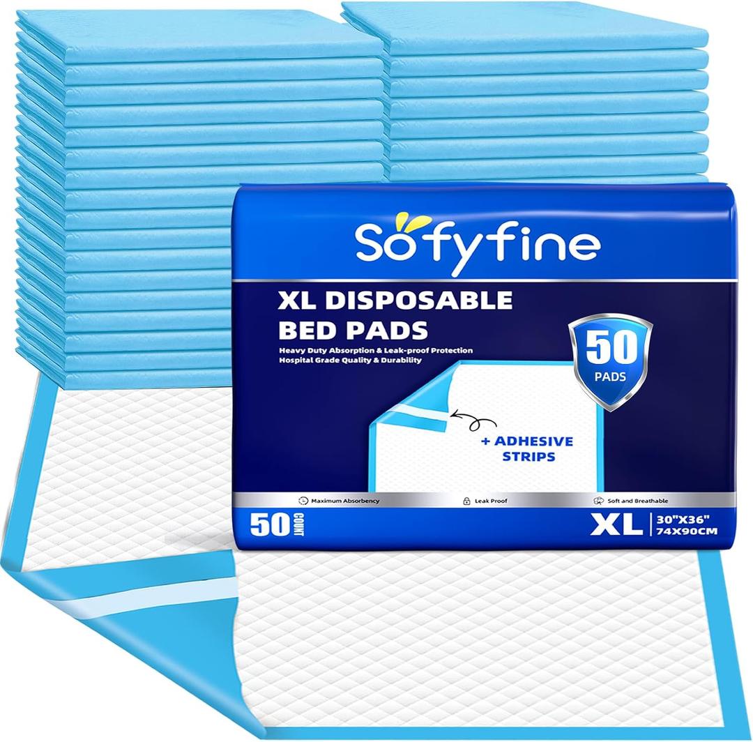 SOFYFINE 100 Count Bed Pads 30"x36" (No Adhesive Strip) Thicken Adults Incontinence Underpads Disposable, Heavy Duty Absorbent Chucks Waterproof, XL Extra Large Puppy Pee Training Pad